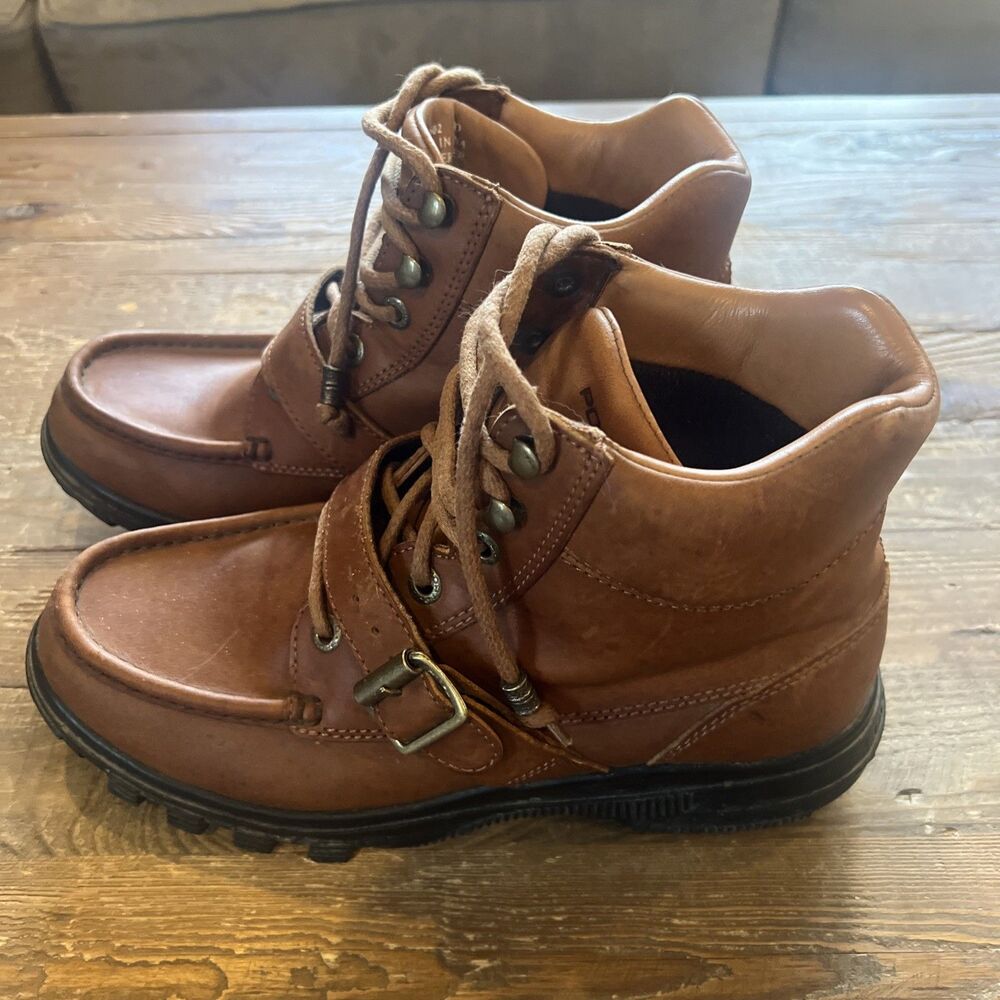 VTG Ralph Lauren Polo Sport Leather Hiking Boots Lug Sole Buckle Strap Men’s 10